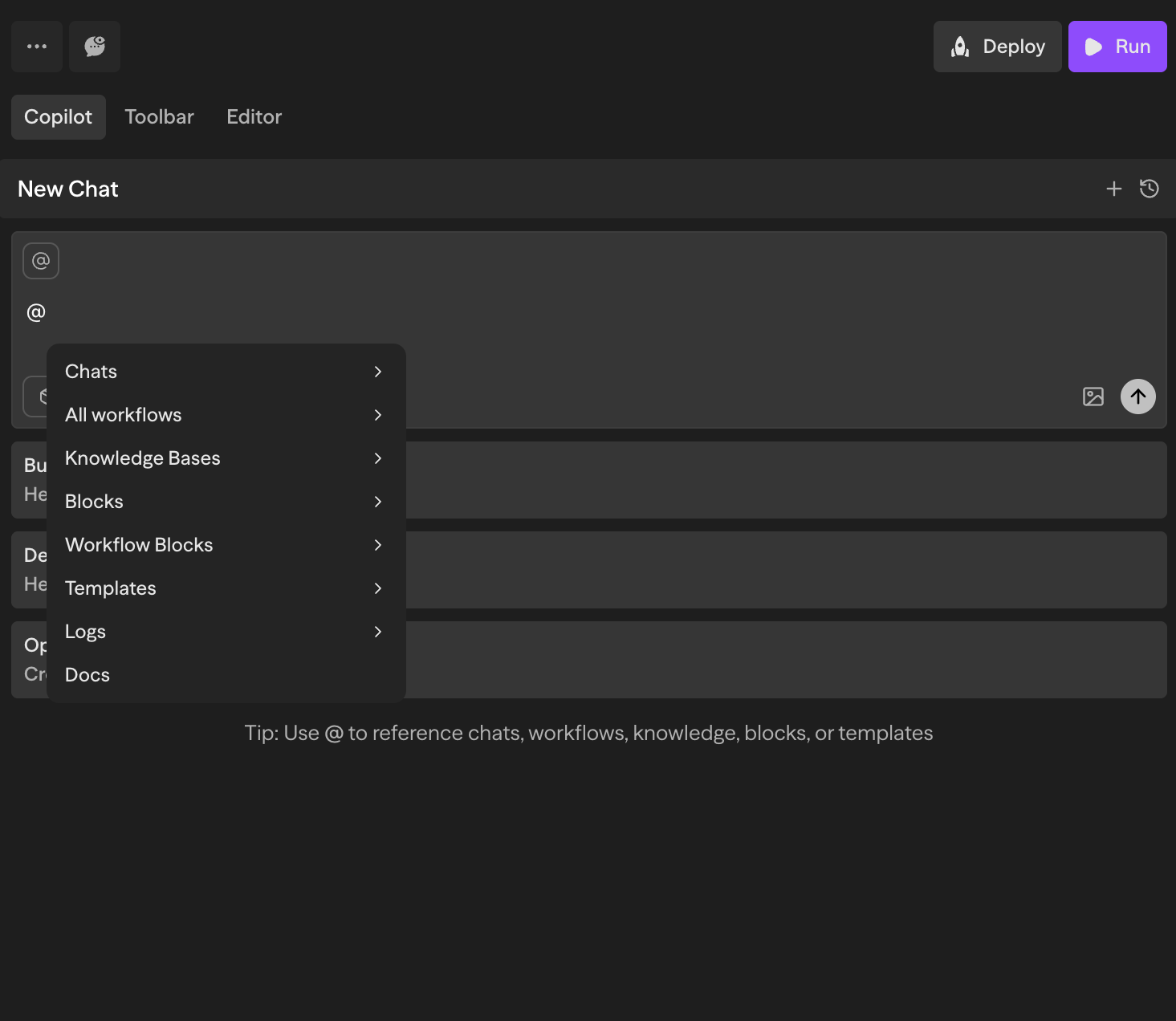 Copilot context menu showing available reference options