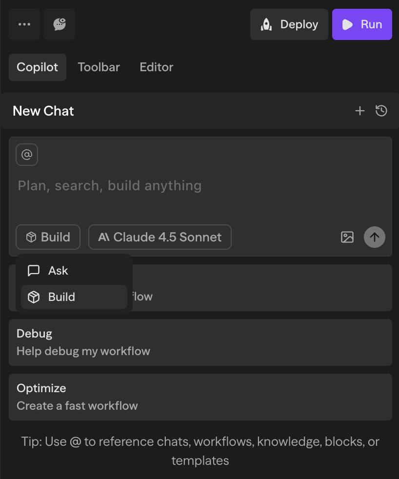 Copilot mode selection interface